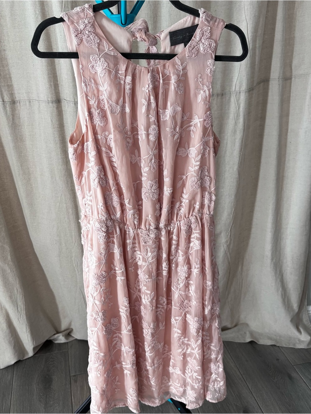 Anthropologie Blush Pink Embroidered lace Midi Dress
